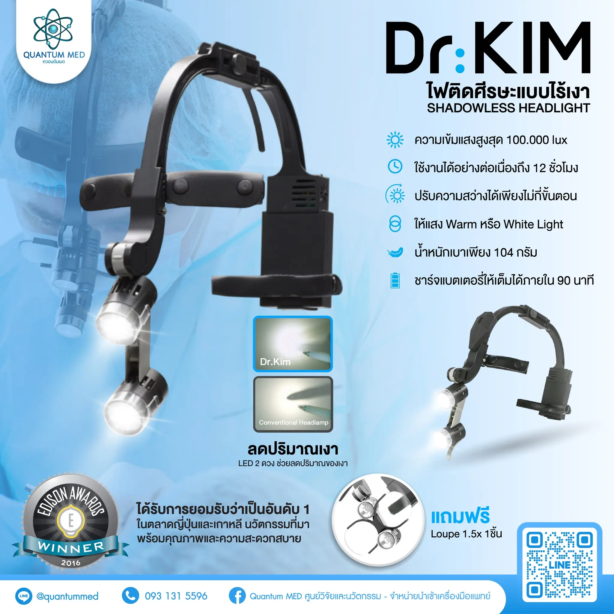Headlight Dr. Kim – Surgical Headlight น้ำหนักเบา ลดเงา รองรับกล้อง HD